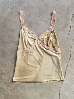 Vintage Y2K Wet Seal Earthy Lace Mesh Cami Top L Fairy Grunge Boho Babydoll